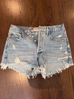 AGOLDE Light Blue Distressed High-Rise Denim Shorts